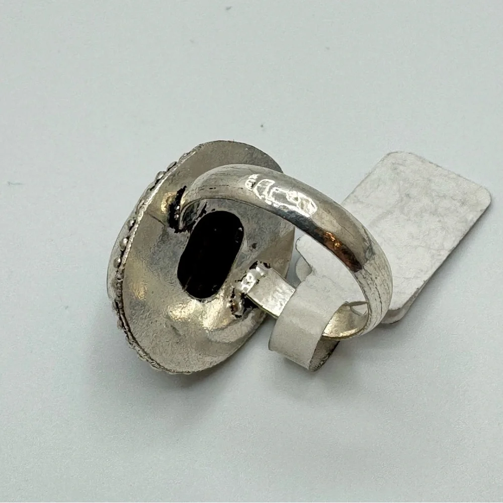 New Tiger’s Eye Cabochon Silver Tone Statement Ring Size 6